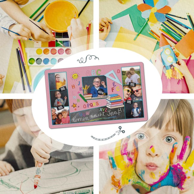Schreibtischunterlage f&uuml;r Kinder - ABC - Lernen macht Spa&szlig; - mit Fotos personalisierbar - 60 x 35 cm - Rosa