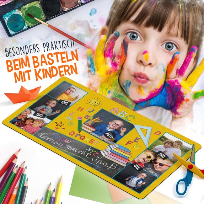 Schreibtischunterlage f&uuml;r Kinder - ABC - Lernen macht Spa&szlig; - mit Fotos personalisierbar - 60 x 35 cm - Rosa