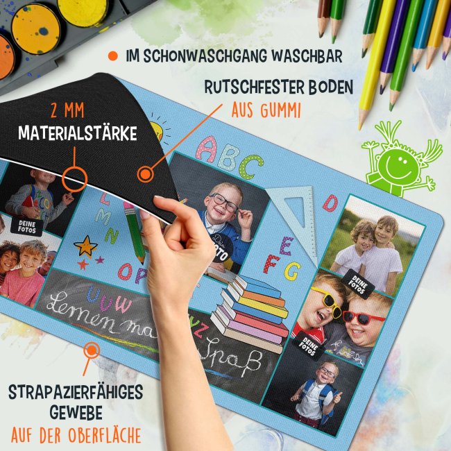 Schreibtischunterlage f&uuml;r Kinder - ABC - Lernen macht Spa&szlig; - mit Fotos personalisierbar - 60 x 35 cm - Rosa