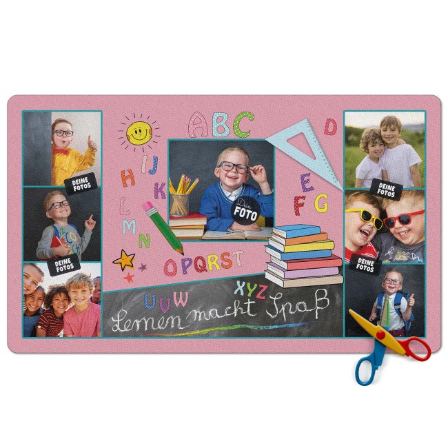 Schreibtischunterlage f&uuml;r Kinder - ABC - Lernen macht Spa&szlig; - mit Fotos personalisierbar - 60 x 35 cm - Rosa