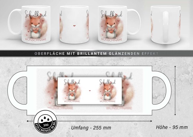 Namenstasse zur Einschulung - Schulkind - Eichh&ouml;rnchen - mit Name und Jahr personalisierbar - Wei&szlig;
