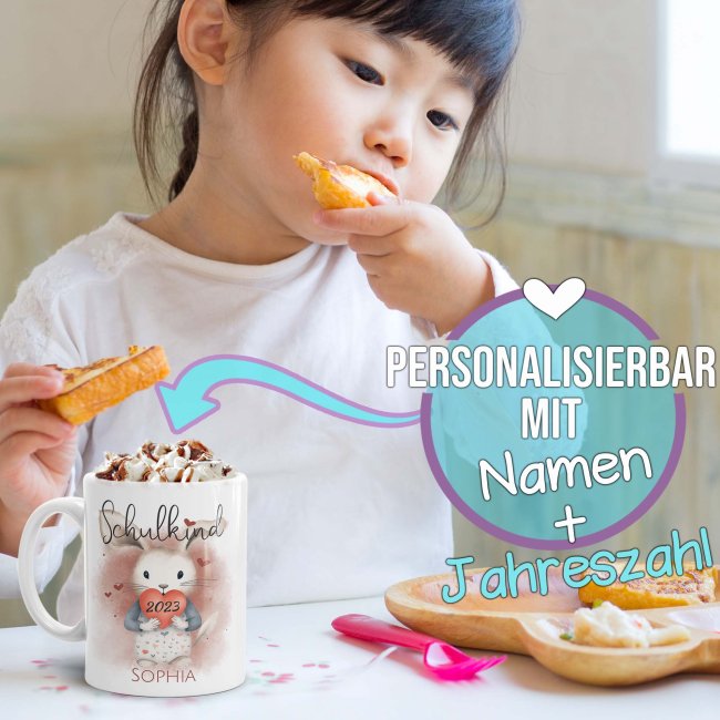 Namenstasse zur Einschulung - Schulkind - Hase - mit Name und Jahr personalisierbar - Wei&szlig;