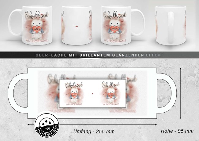 Namenstasse zur Einschulung - Schulkind - Hase - mit Name und Jahr personalisierbar - Wei&szlig;