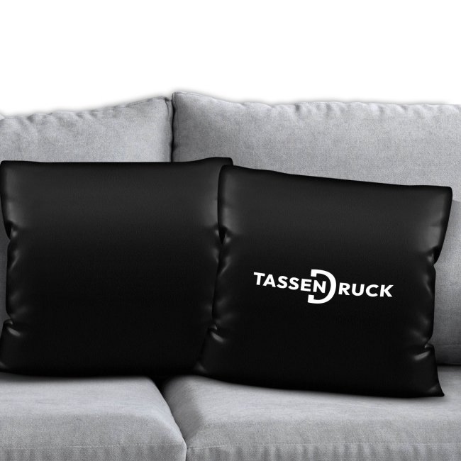 Schwarzes Satin-Kissen mit wei&szlig;em Druckfeld - 45 x 45 cm