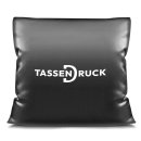 Schwarzes Satin-Kissen mit wei&szlig;em Druckfeld - 45 x...