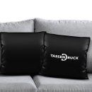 Schwarzes Satin-Kissen mit wei&szlig;em Druckfeld - 45 x...