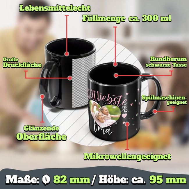 Schwarze Tasse mit Foto - Weltliebste Oma