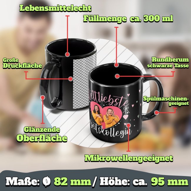 Schwarze Tasse mit Foto - Weltliebste Arbeitskollegin
