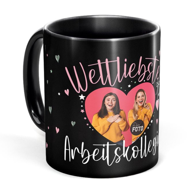 Schwarze Tasse mit Foto - Weltliebste Arbeitskollegin