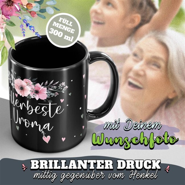 Schwarze Tasse f&uuml;r die allerbeste Uroma