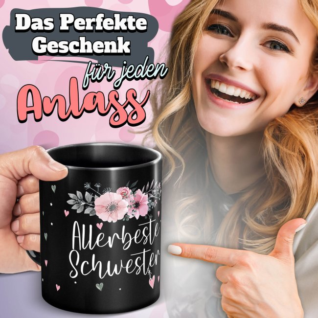Schwarze Tasse f&uuml;r die allerbeste Schwester