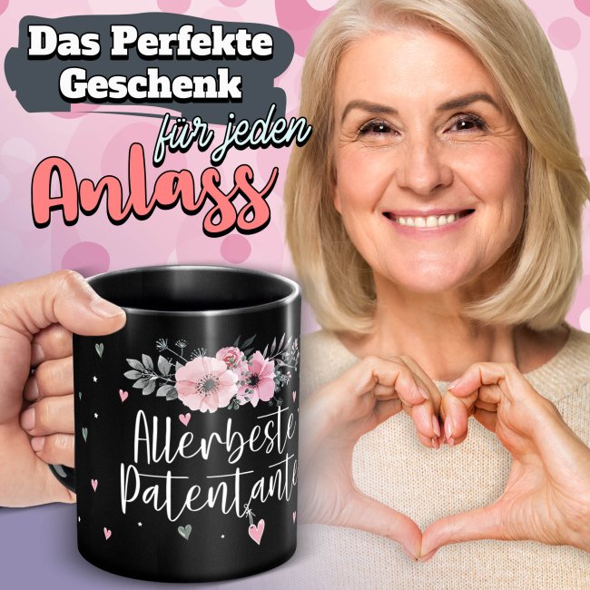 Schwarze Tasse f&uuml;r die allerbeste Patentante
