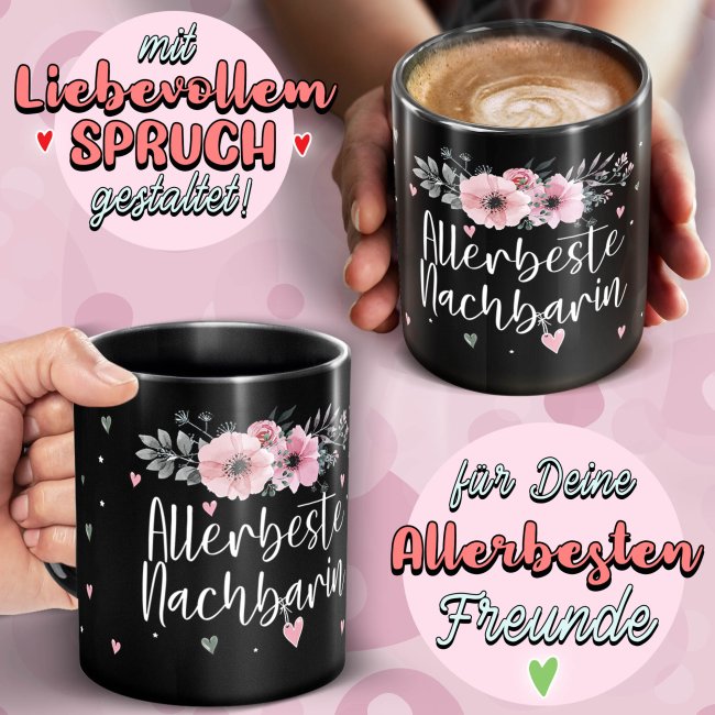 Schwarze Tasse f&uuml;r die allerbeste Nachbarin