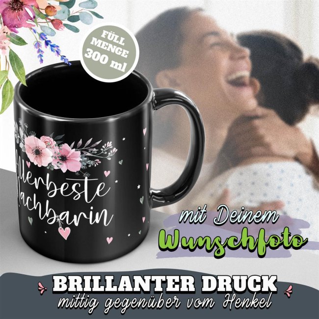 Schwarze Tasse f&uuml;r die allerbeste Nachbarin