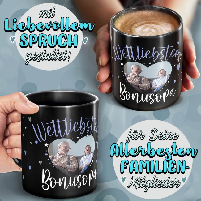 Schwarze Tasse mit Foto - Weltliebster Bonusopa