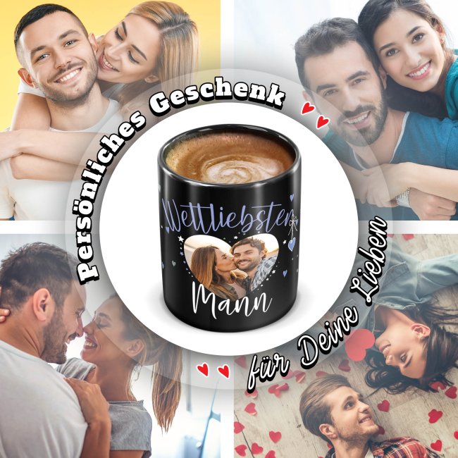 Schwarze Tasse mit Foto - Weltliebster Mann