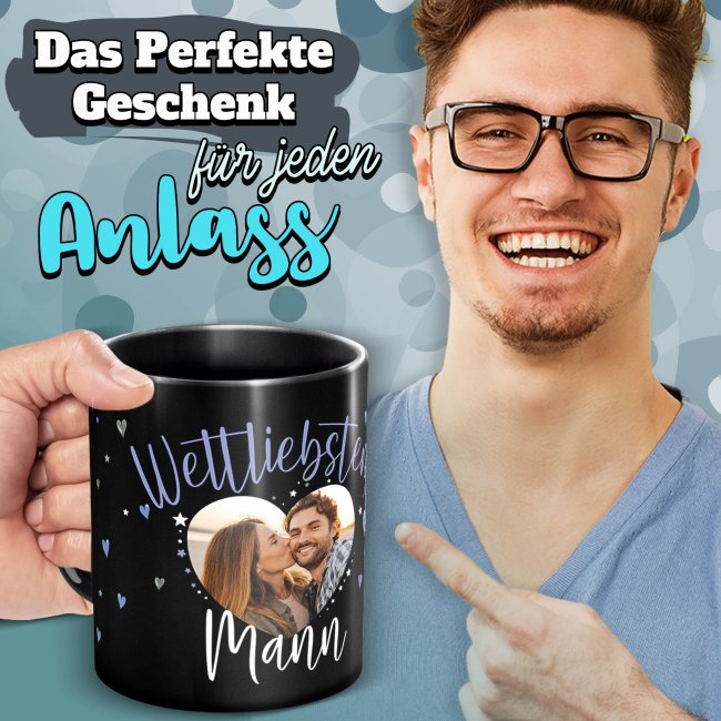 Schwarze Tasse mit Foto - Weltliebster Mann