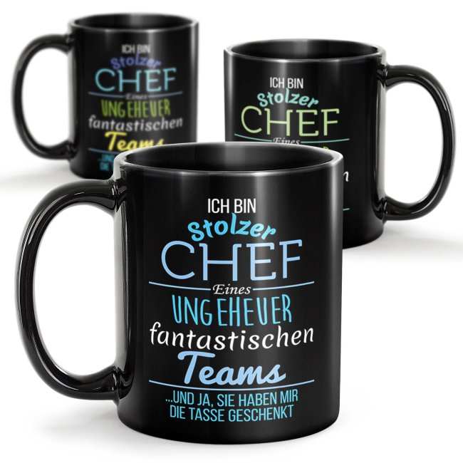 Schwarze Chef-Tasse mit Spruch - Stolzer Chef
