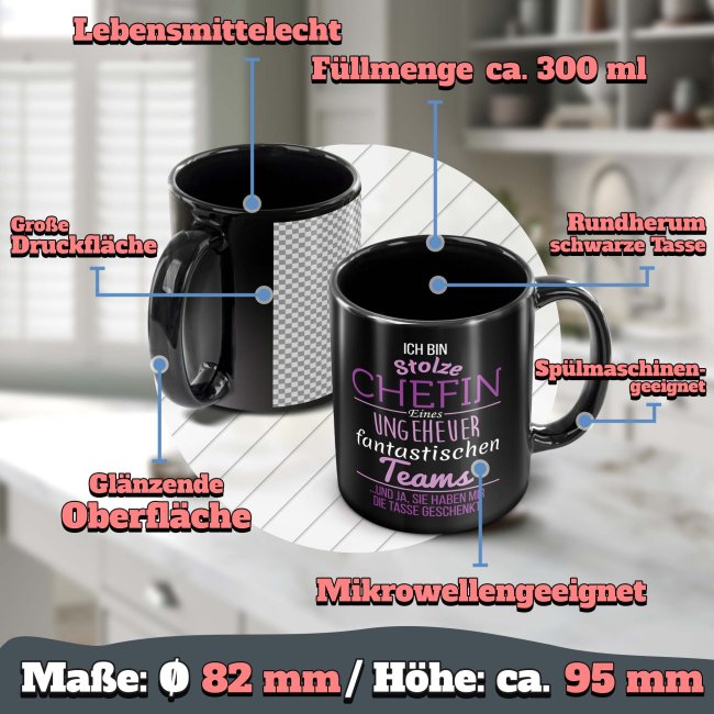Schwarze Tasse - Stolze Chefin - Lila
