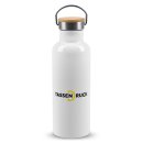 Trinkflasche aus Edelstahl mit Bambusdeckel - Wei&szlig;