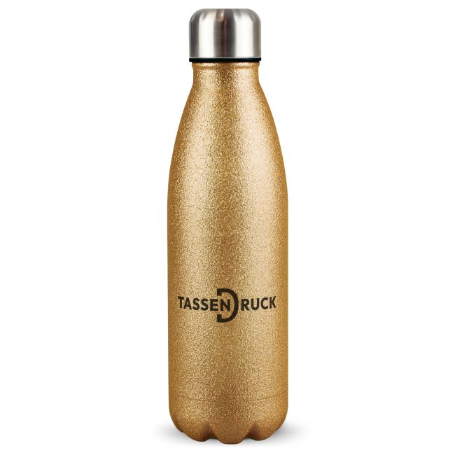 Glitzer Trinkflasche aus Edelstahl - Gold - Druckbereich 180 x 100 mm