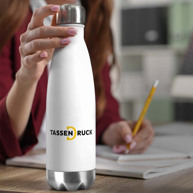 Edelstahl Trinkflasche mit Sockel - Wei&szlig; - in zwei Gr&ouml;&szlig;en