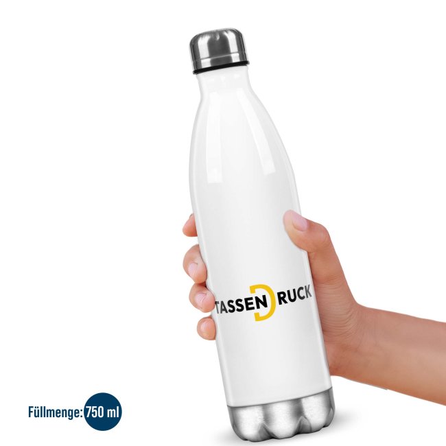 Edelstahl Trinkflasche mit Sockel - Wei&szlig; - 750 ml - Druckbereich 180 x 150 mm