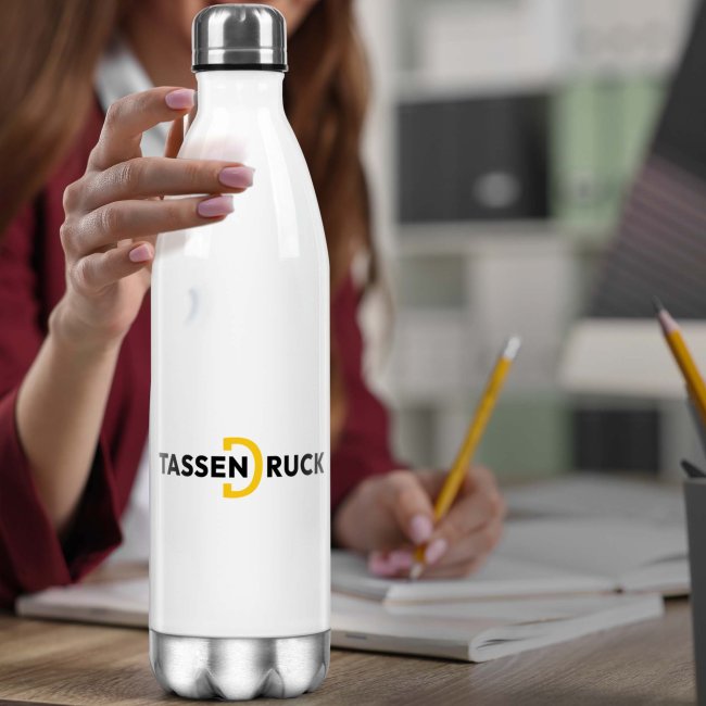 Edelstahl Trinkflasche mit Sockel - Wei&szlig; - 750 ml - Druckbereich 180 x 150 mm