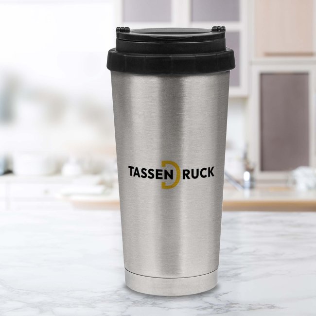 Edelstahl Thermobecher mit Deckel - Silber konisch - 400 ml - Druckbereich 180 x 80 mm