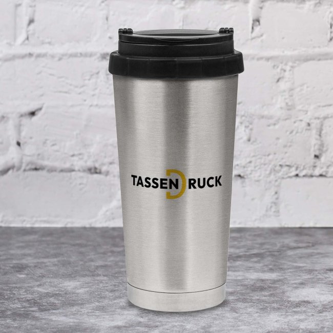 Edelstahl Thermobecher mit Deckel - Silber konisch - 400 ml - Druckbereich 180 x 80 mm