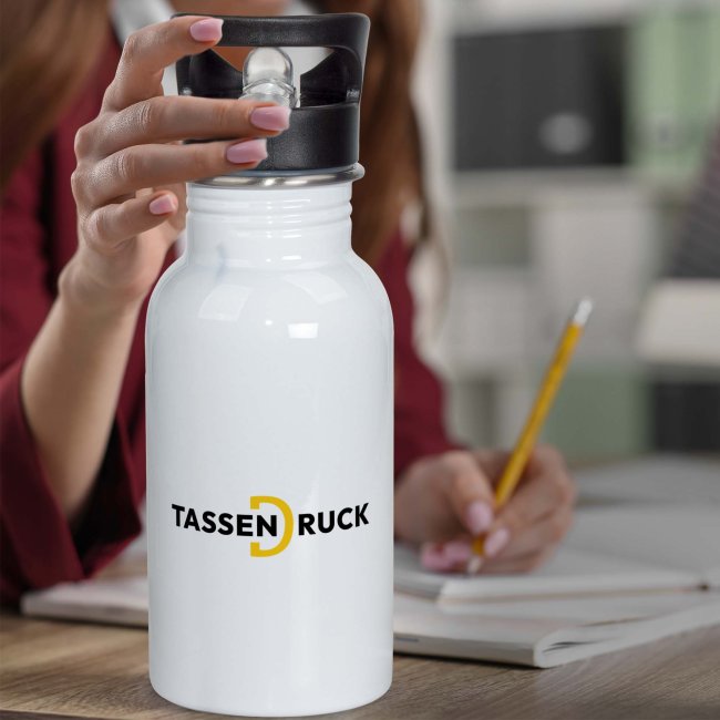 Edelstahl-Trinkflasche mit Trinkhalm - 3 Gr&ouml;&szlig;en und 2 Farbt&ouml;ne