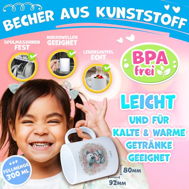 Personalisierbare Kunststoff-Tasse als Geschenk f&uuml;r Kinder - Koala - mit Name selbst gestalten