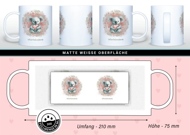 Personalisierbare Kunststoff-Tasse als Geschenk f&uuml;r Kinder - Koala - mit Name selbst gestalten