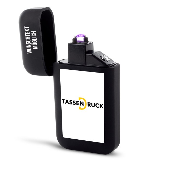 Elektro-Feuerzeug schwarz-matt mit Logo und Wunschtext