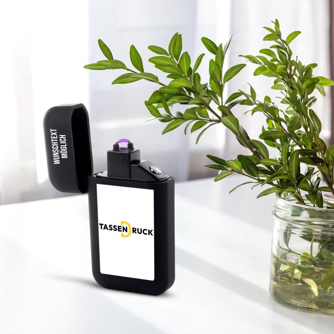 Elektro-Feuerzeug schwarz-matt mit Logo und Wunschtext