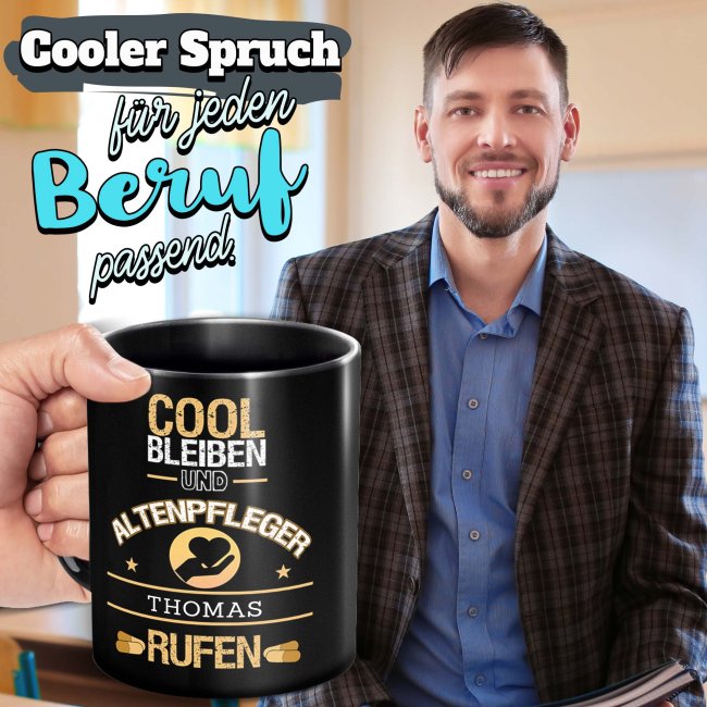 Schwarze Tasse - Altenpfleger - Berufe-Tasse mit Name