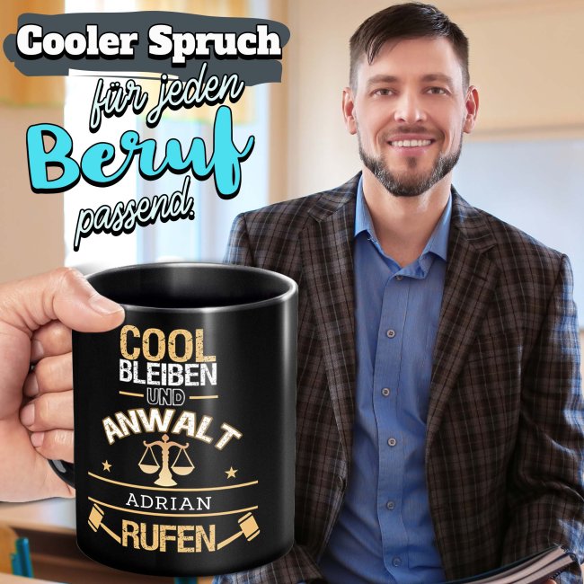 Schwarze Tasse - Anwalt - Berufe-Tasse mit Name