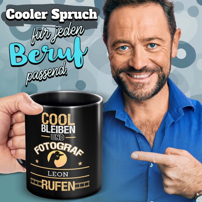 Schwarze Tasse - Fotograf - Berufe-Tasse mit Name