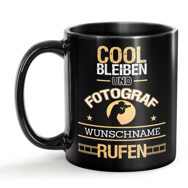 Schwarze Tasse - Fotograf - Berufe-Tasse mit Name