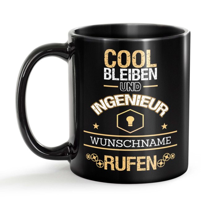 Schwarze Tasse - Ingenieur - Berufe-Tasse mit Name