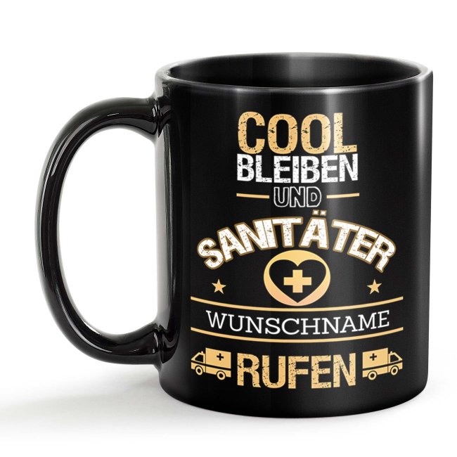 Schwarze Tasse - Sanit&auml;ter - Berufe-Tasse mit Name