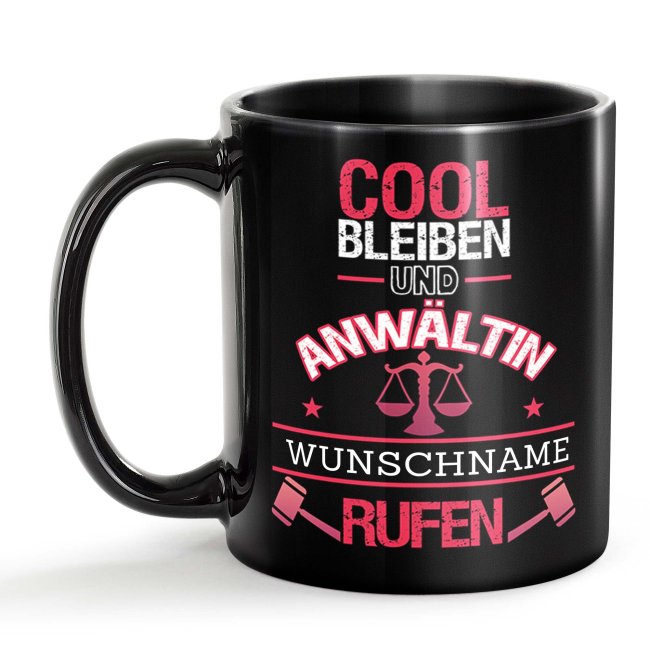 Schwarze Tasse - Anw&auml;ltin - Berufe-Tasse mit Name