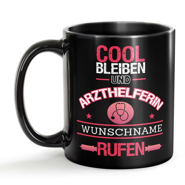 Schwarze Tasse - Arzthelferin - Berufe-Tasse mit Name