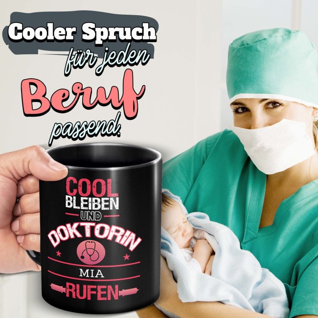 Schwarze Tasse - Doktorin - Berufe-Tasse mit Name