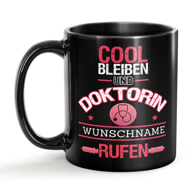 Schwarze Tasse - Doktorin - Berufe-Tasse mit Name