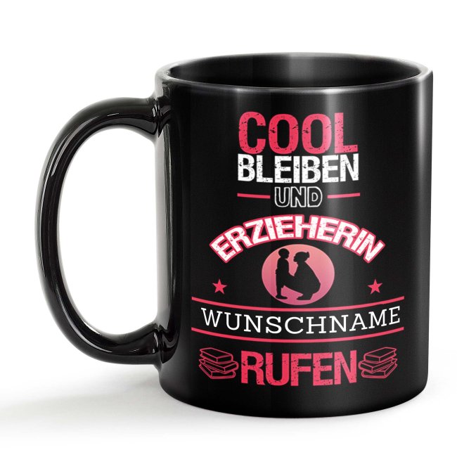 Schwarze Tasse - Erzieherin - Berufe-Tasse mit Name