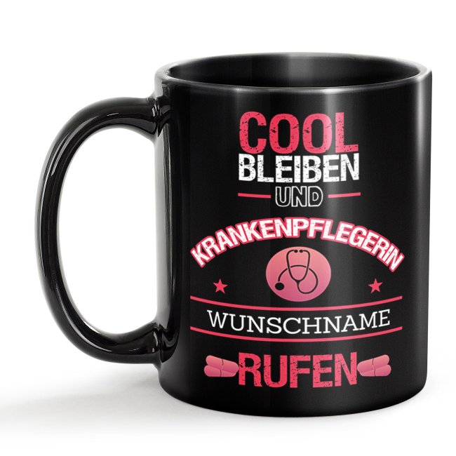 Schwarze Tasse - Krankenpflegerin - Berufe-Tasse mit Name