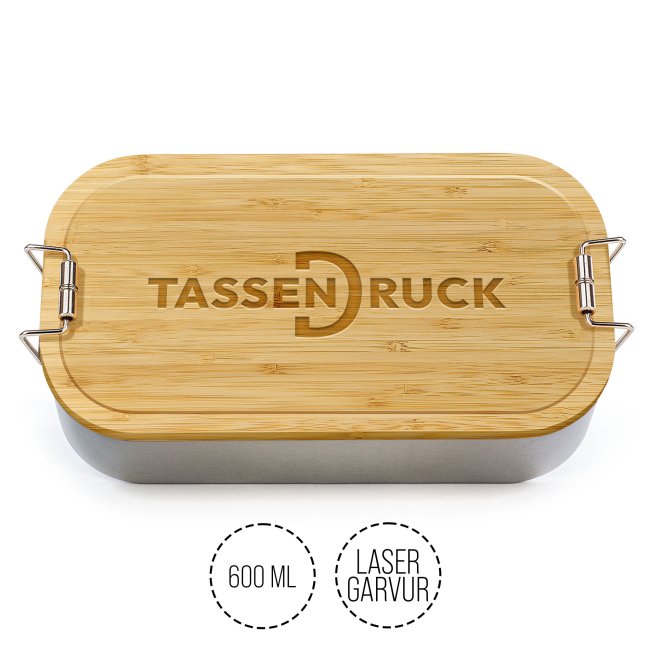 Brotdose aus Wei&szlig;blech mit Bambusdeckel - 600 ml