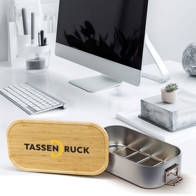 Brotdose aus Wei&szlig;blech mit Bambusdeckel - 600 ml