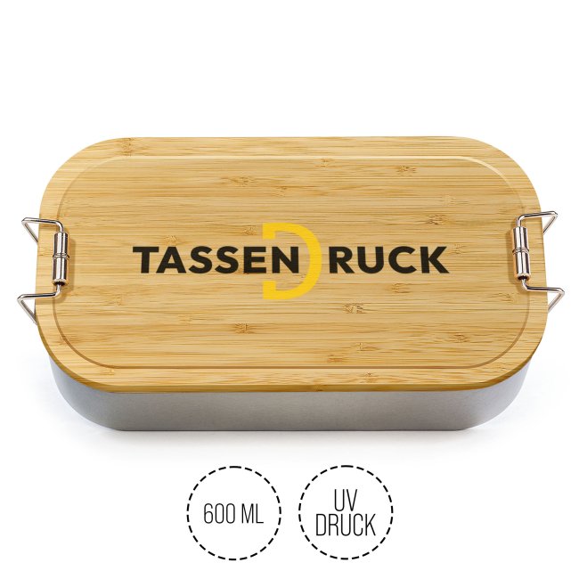 Brotdose aus Wei&szlig;blech mit Bambusdeckel - 600 ml